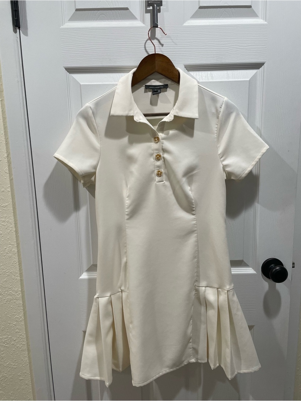 French Connection Cream Pleated Polo Tennis Fit-and-Flare Dress - Size S